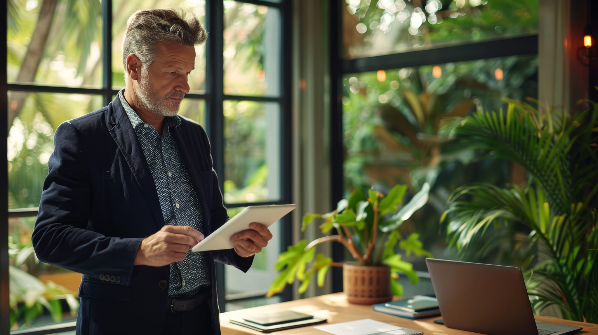 the businessman using a tablet